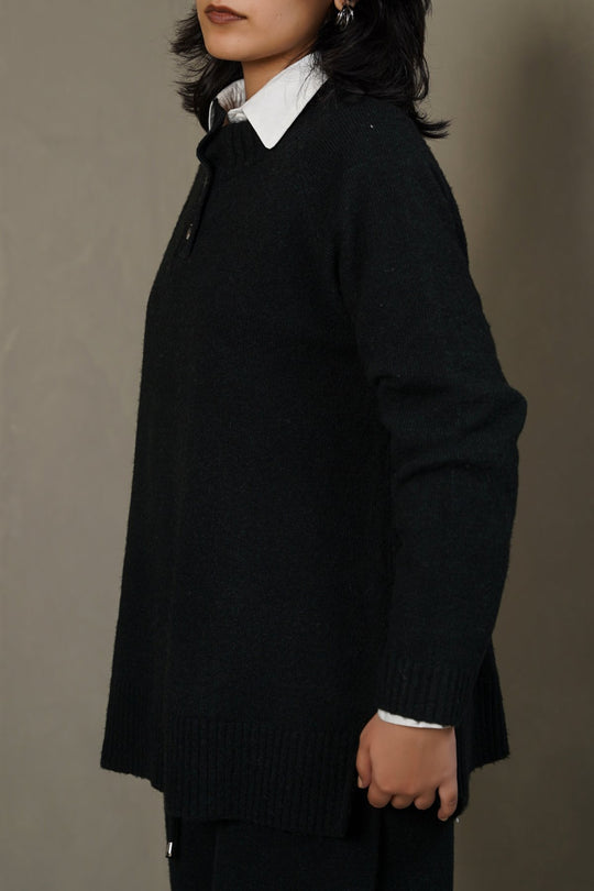 DARK GREEN HENLEY RIBBED PULLOVER