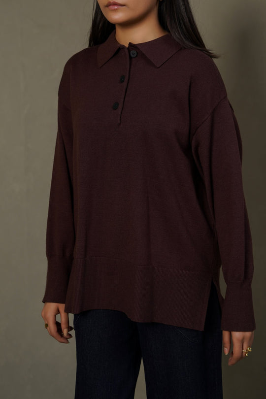DARK BROWN POLO PULLOVER