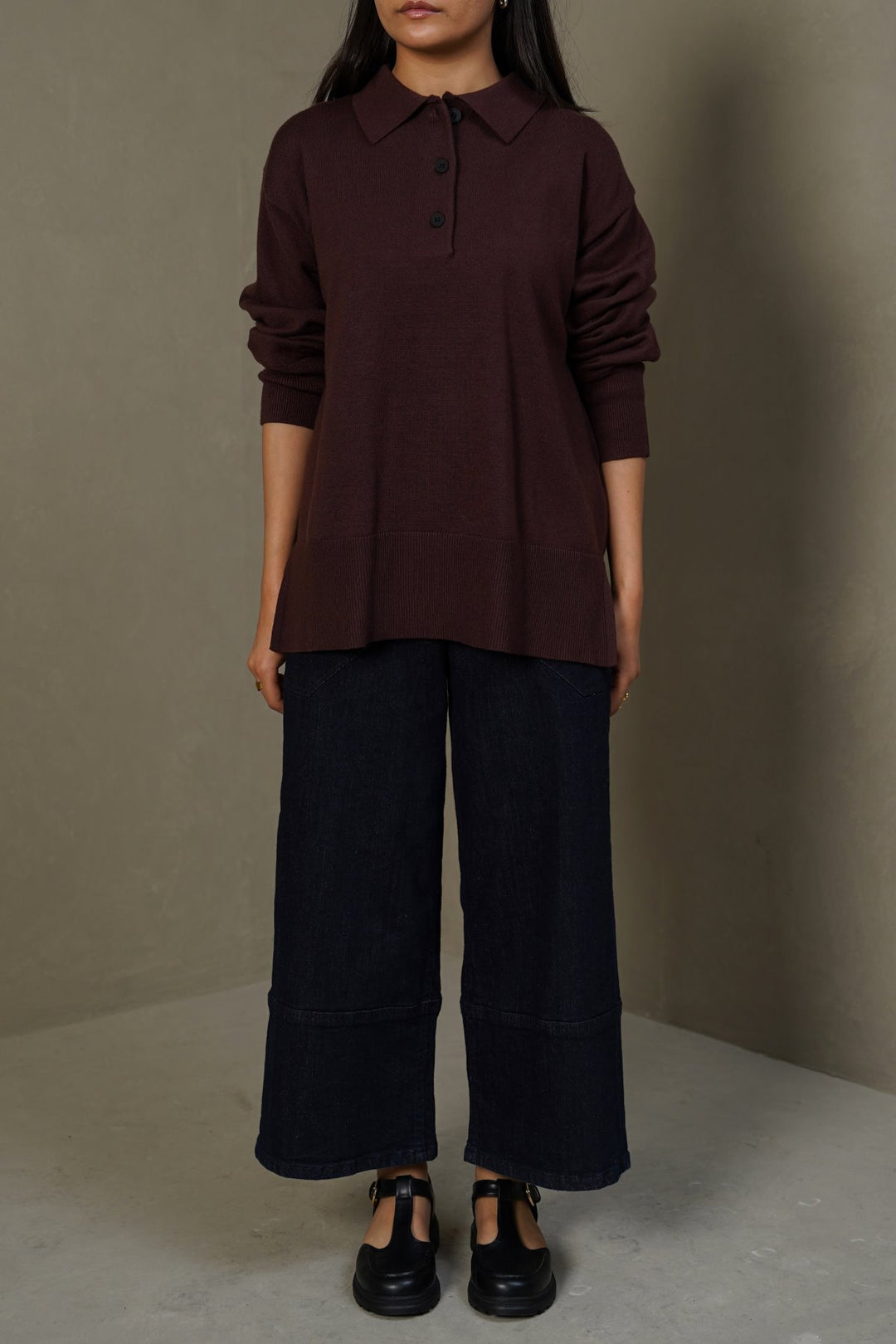 DARK BROWN POLO PULLOVER