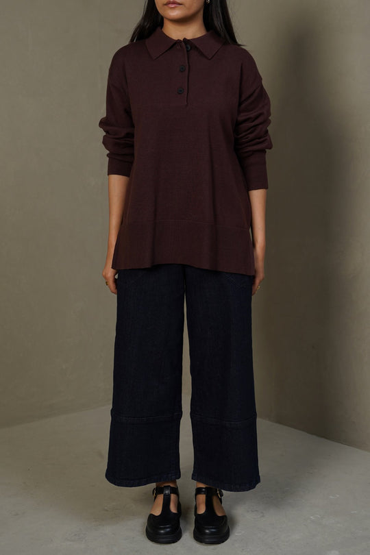 DARK BROWN POLO PULLOVER