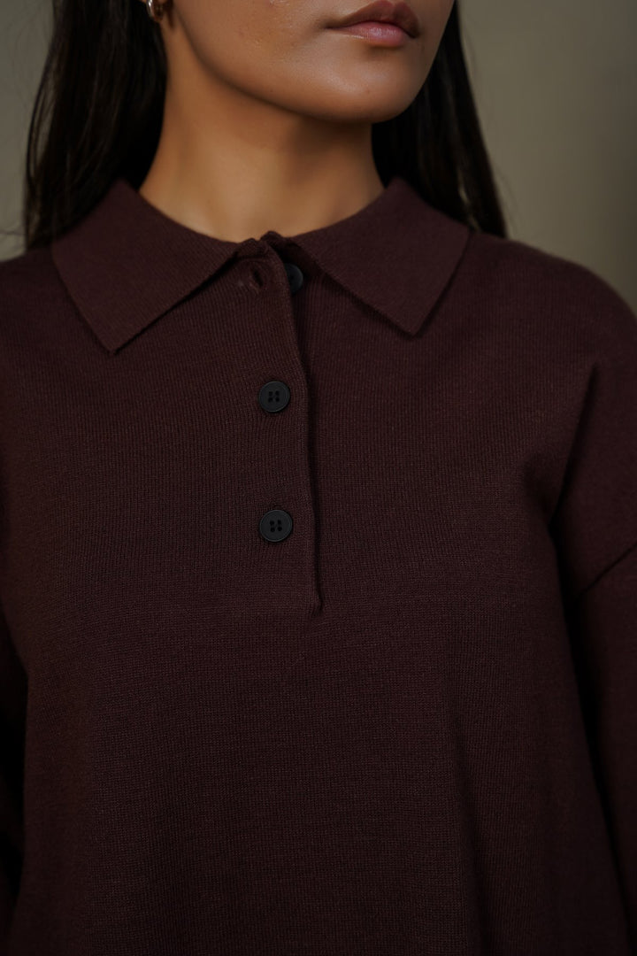 DARK BROWN POLO PULLOVER