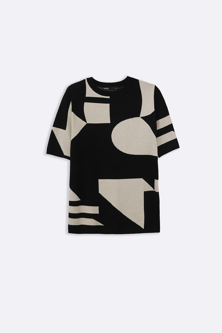BLACK CREAM COLORBLOCK SWEATER