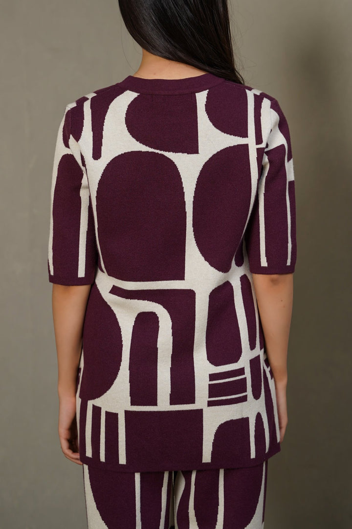 BURGUNDY CREAM COLORBLOCK SWEATER