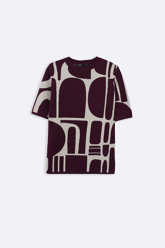 BURGUNDY CREAM COLORBLOCK SWEATER