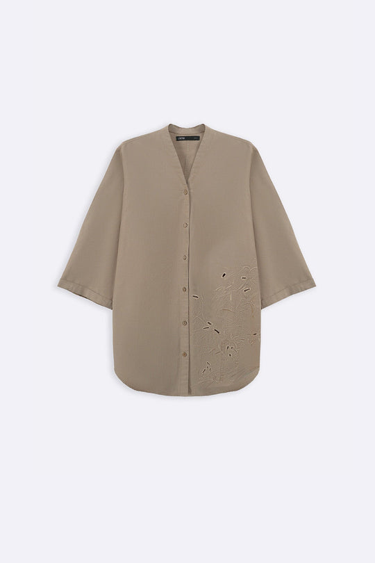 BEIGE BAMBOO LINEN BLEND SHIRT