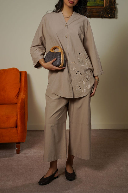 BEIGE BAMBOO LINEN BLEND SHIRT