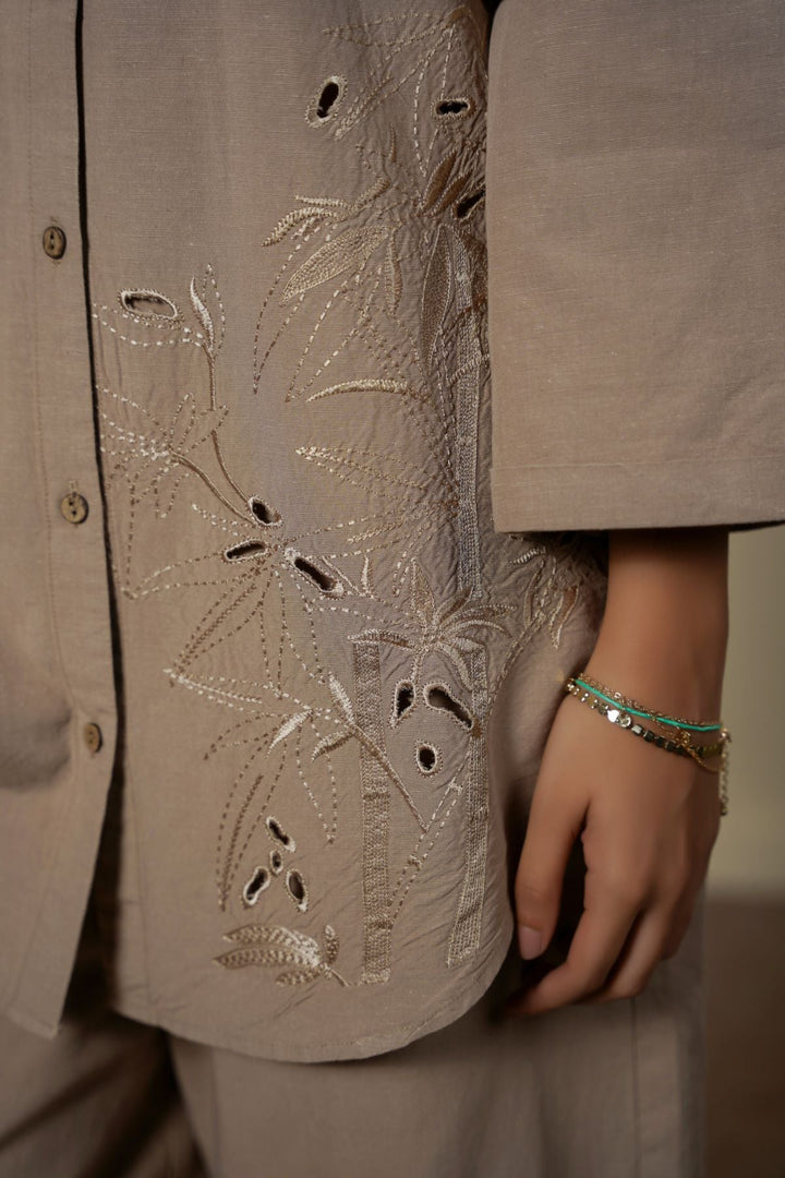 BEIGE BAMBOO LINEN BLEND SHIRT