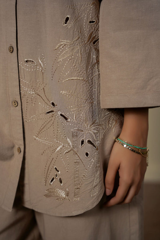 BEIGE BAMBOO LINEN BLEND SHIRT