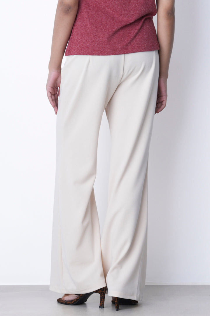 CREAM WIDE FLARE PANTS