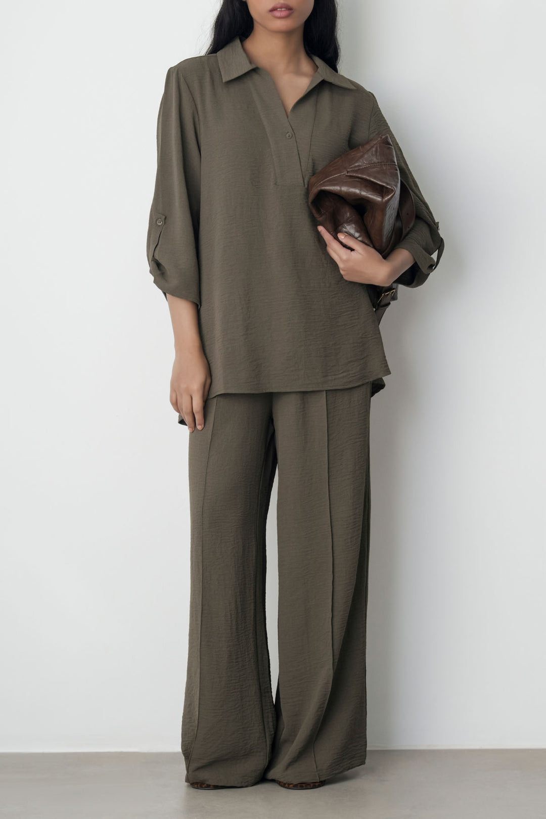 BROWN SLINKY SEAM TROUSER