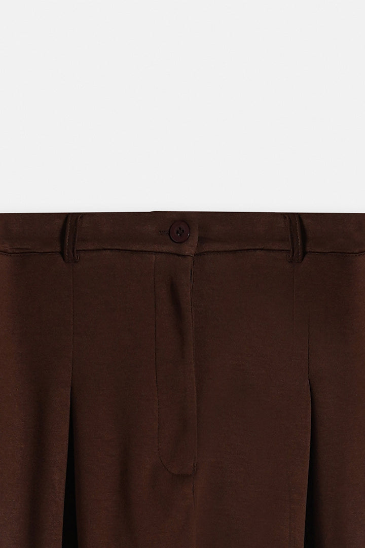 BROWN BOX PLEAT PANTS