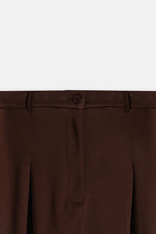 BROWN BOX PLEAT PANTS