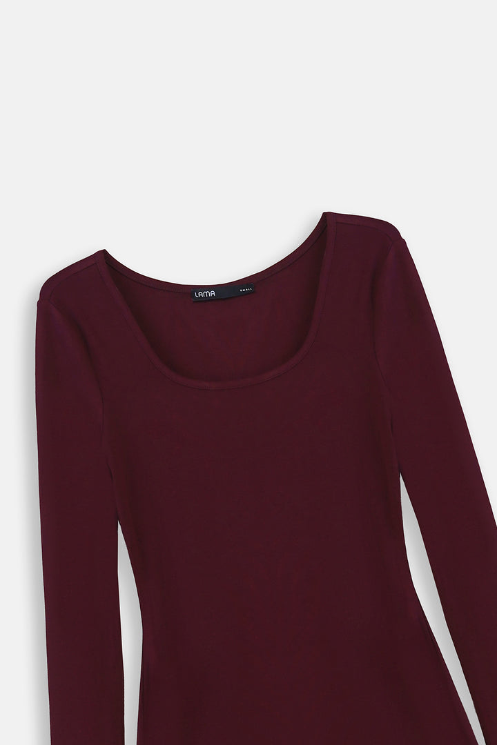 BURGUNDY SCOOP NECK DRESS