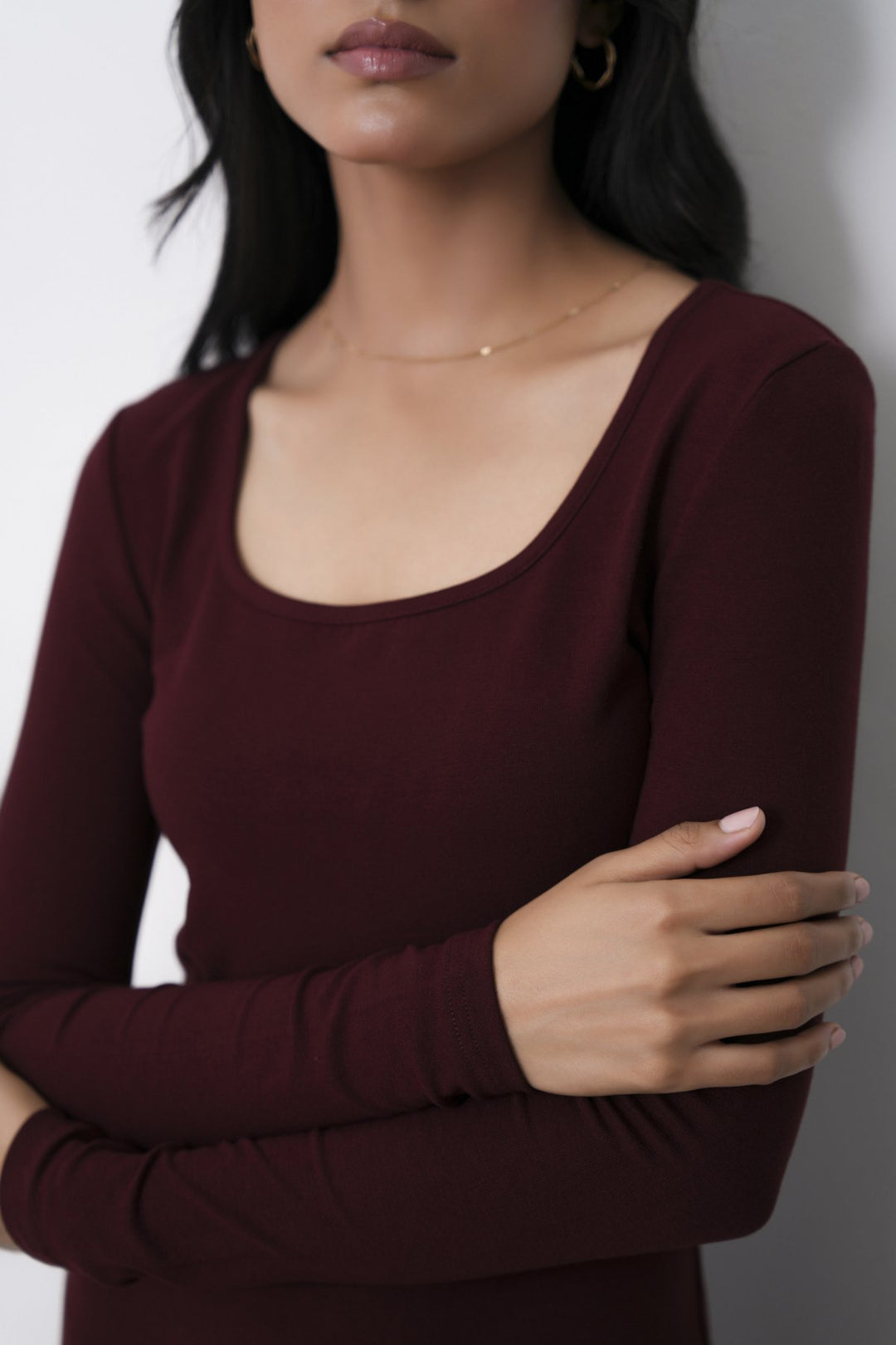 BURGUNDY SCOOP NECK DRESS