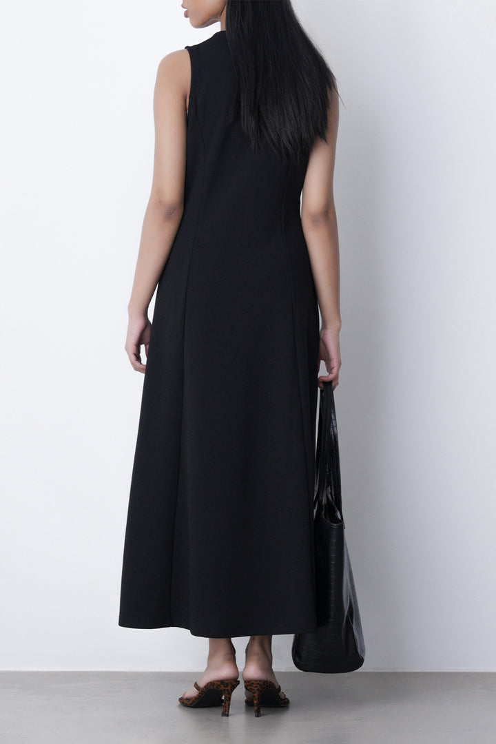 BLACK FRONT TIE NECK DRESS