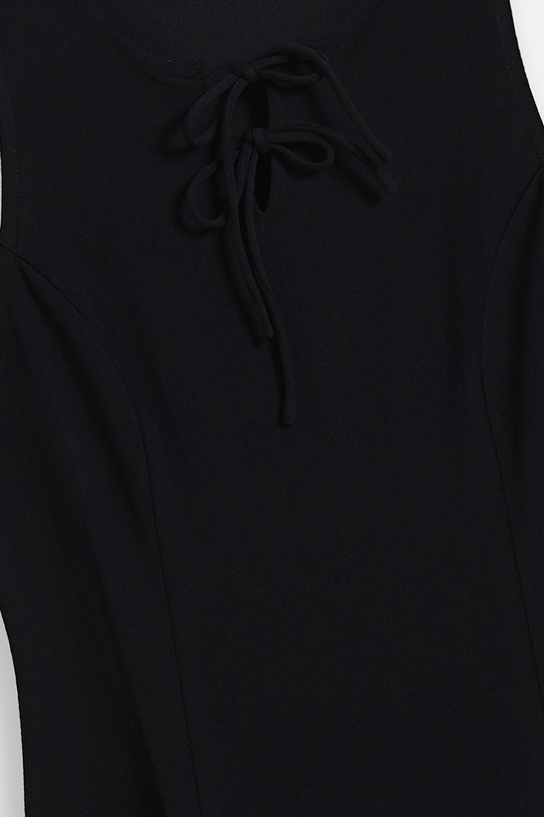 BLACK FRONT TIE NECK DRESS