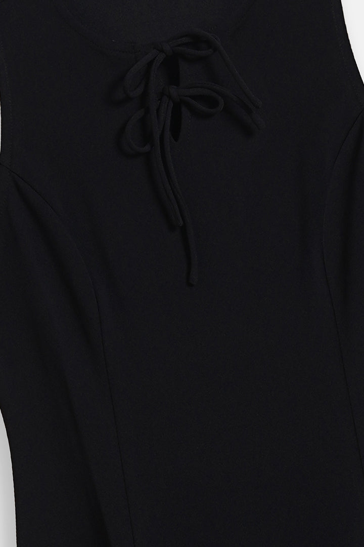 BLACK FRONT TIE NECK DRESS