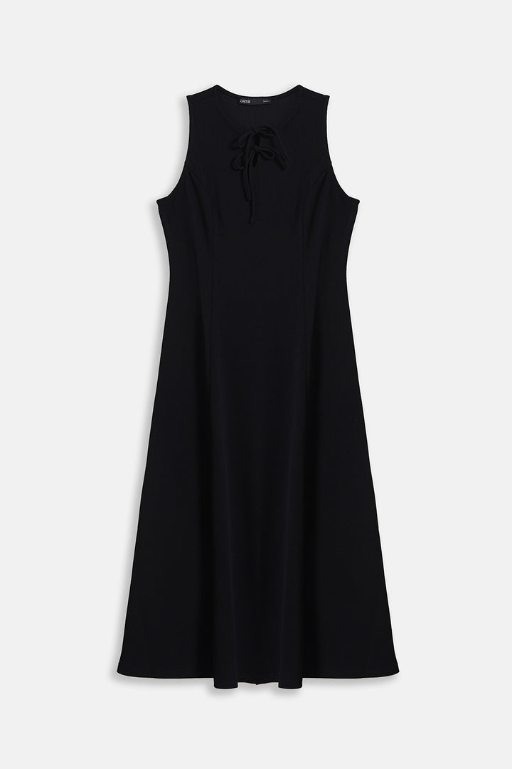 BLACK FRONT TIE NECK DRESS