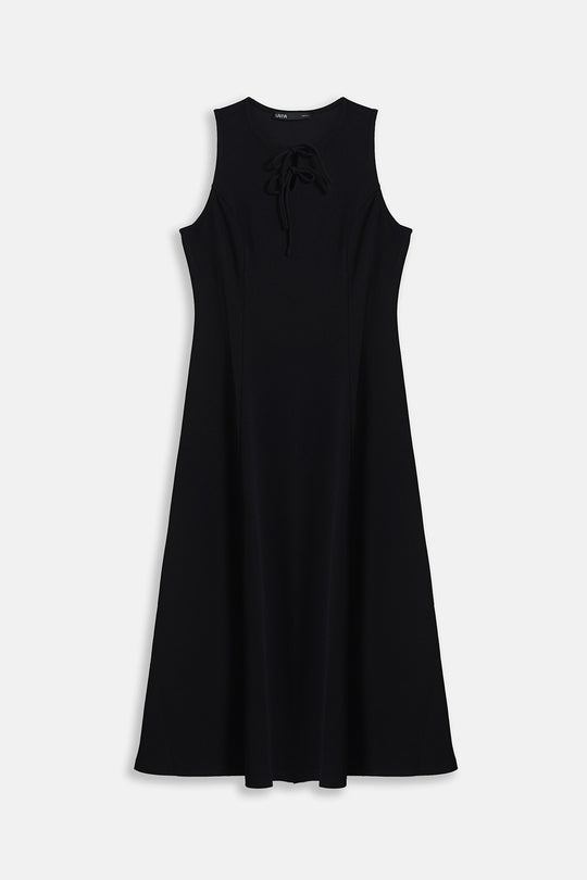BLACK FRONT TIE NECK DRESS