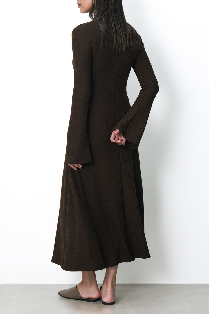 BROWN FIT & FLARE DRESS