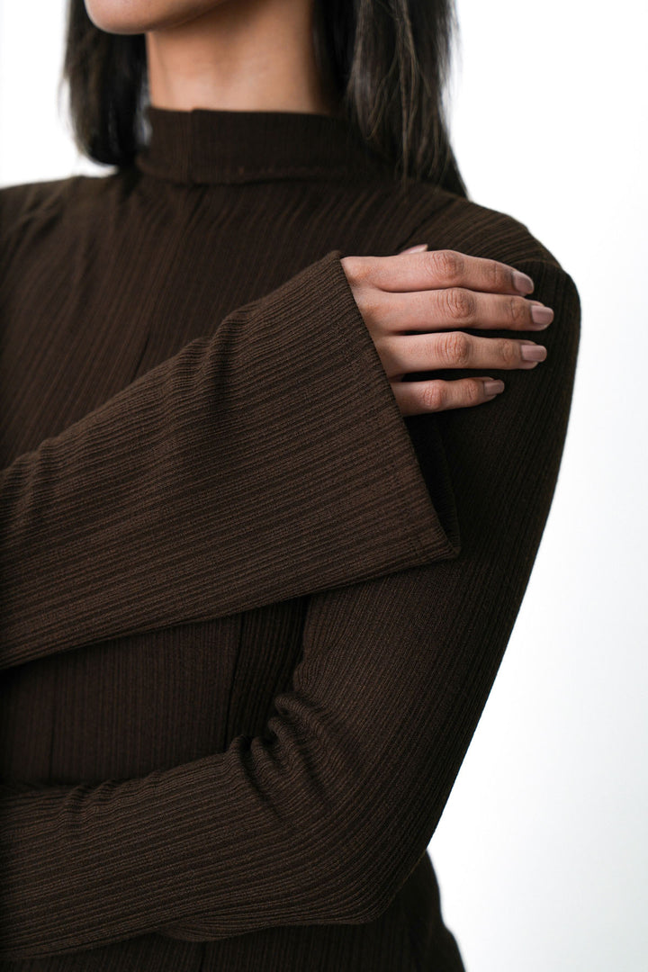 BROWN FIT & FLARE DRESS