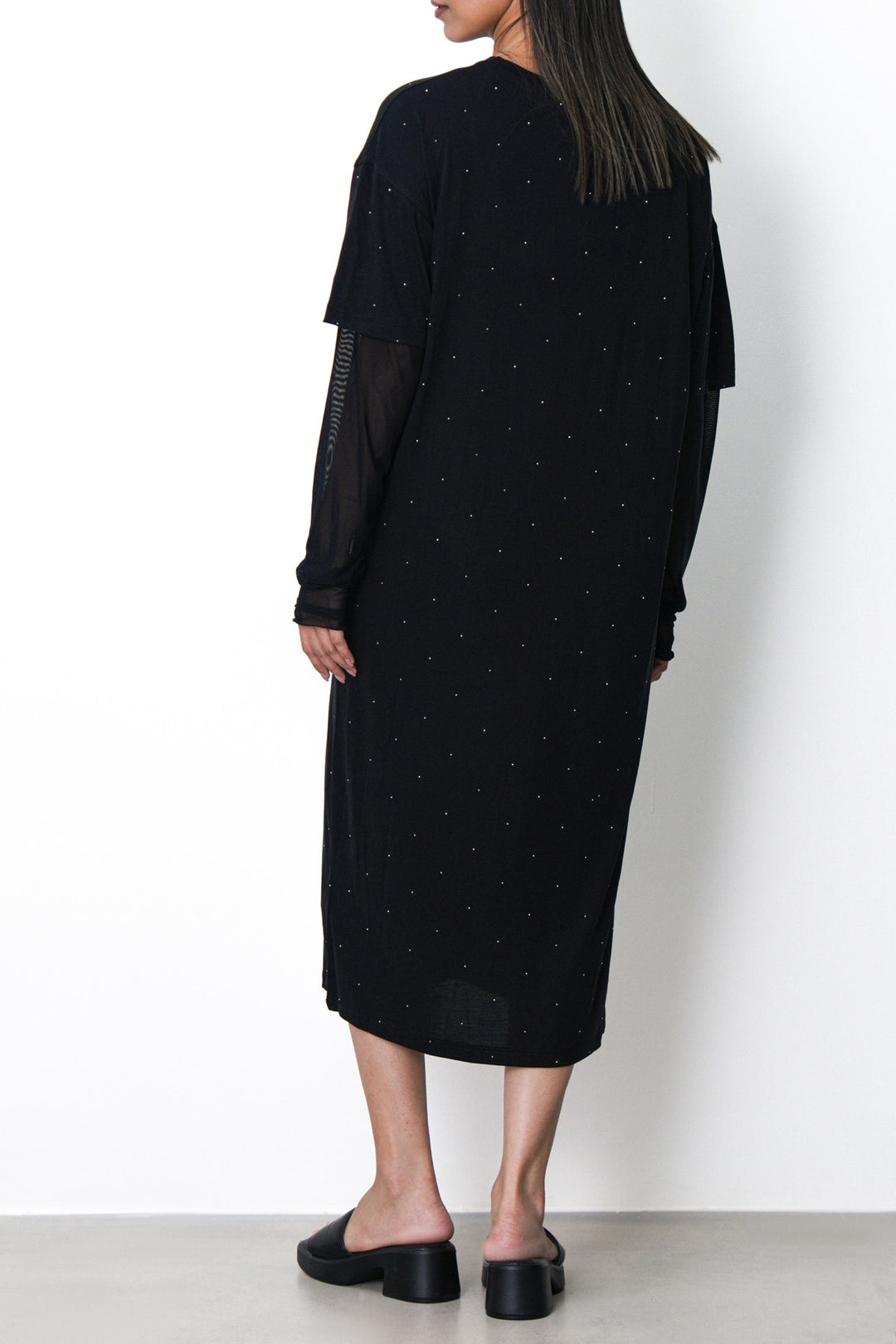 BLACK MESH CUFF MAXI DRESS