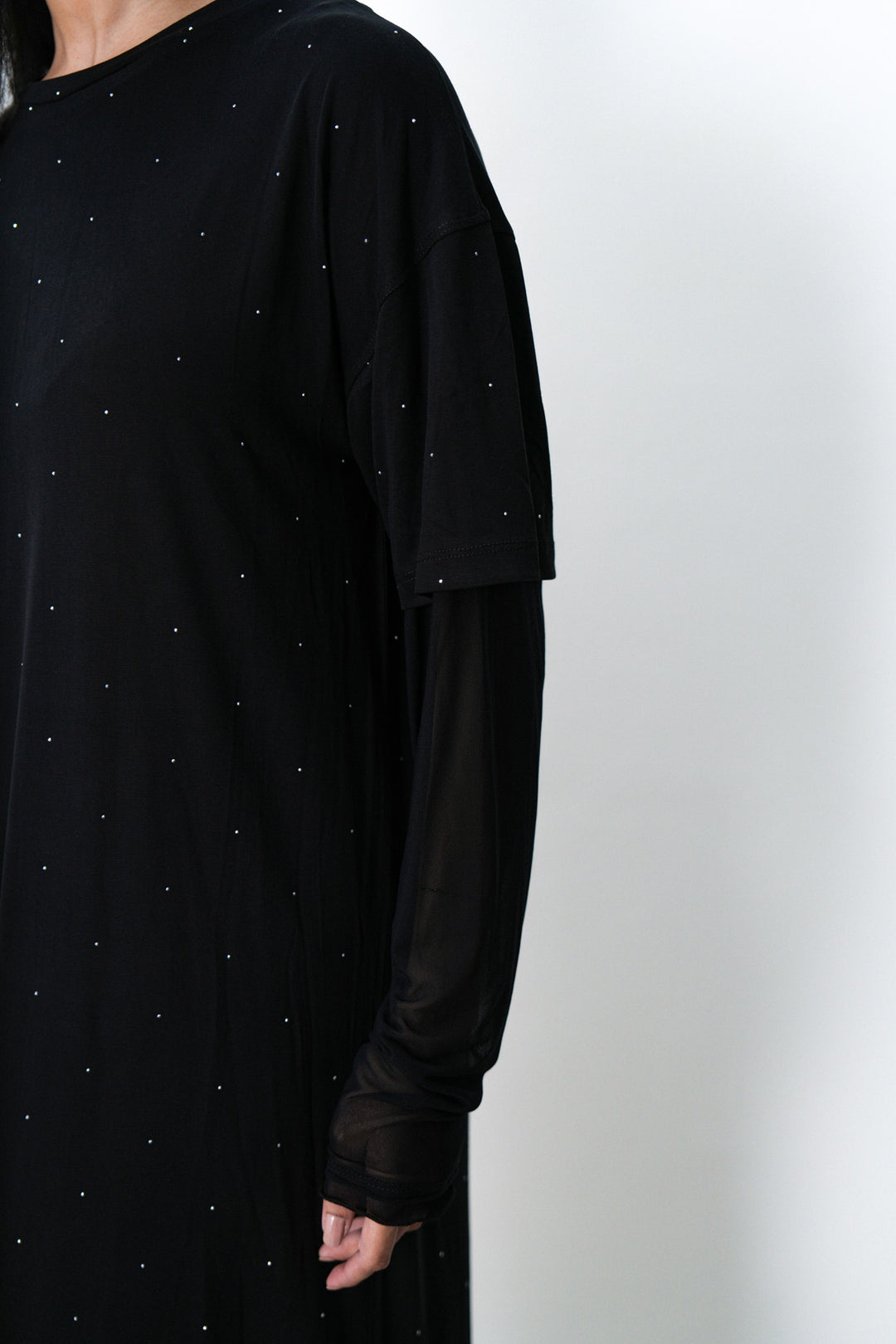 BLACK MESH CUFF MAXI DRESS