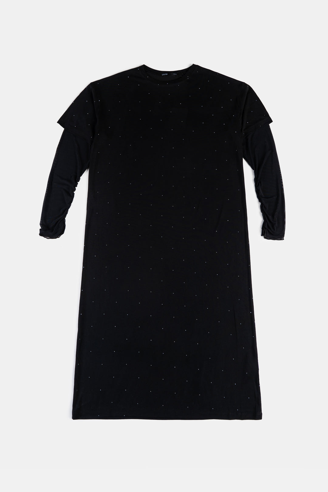 BLACK MESH CUFF MAXI DRESS