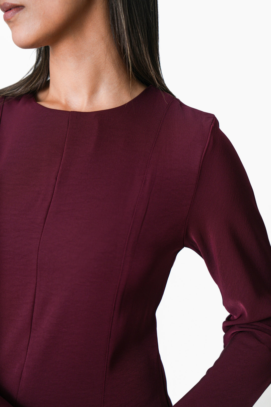 BURGUNDY SCULPT FLARE DRESS