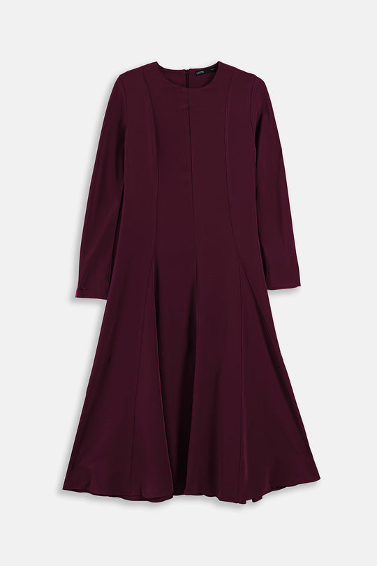 BURGUNDY SCULPT FLARE DRESS