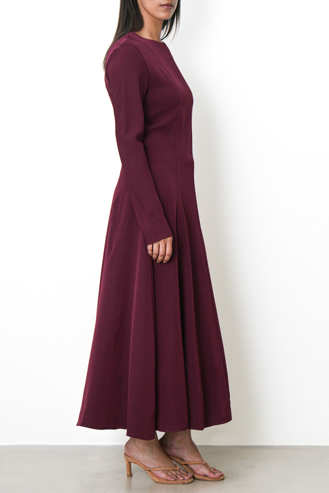 BURGUNDY SCULPT FLARE DRESS