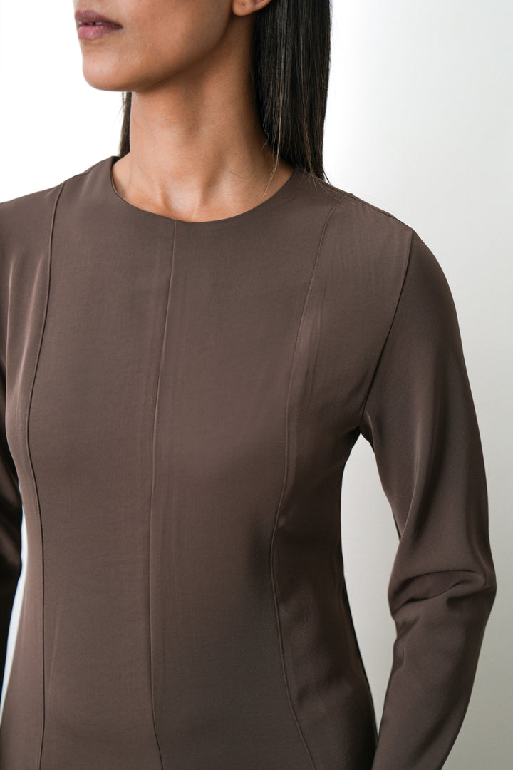 TAUPE SCULPT FLARE DRESS