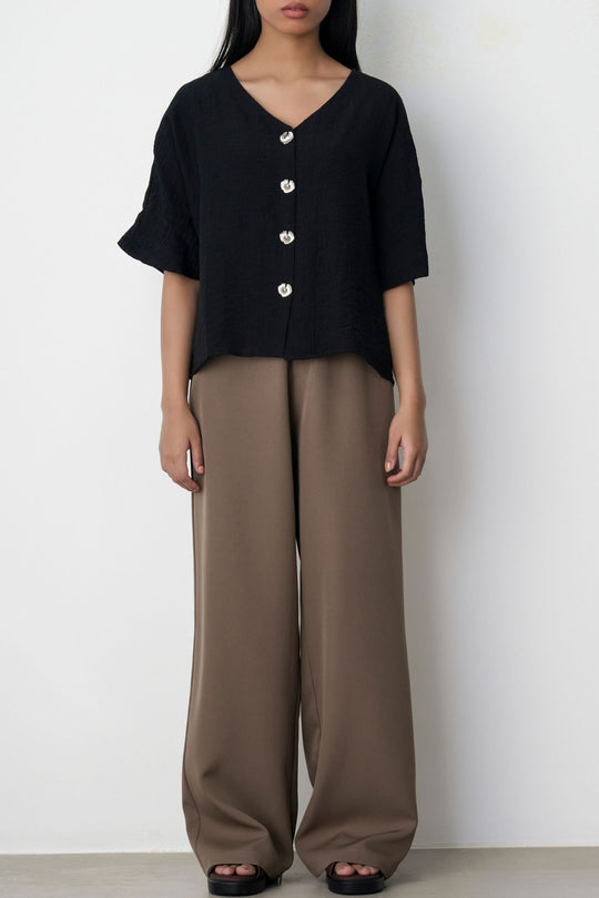 BLACK GINGKO TEXTURED BLOUSE