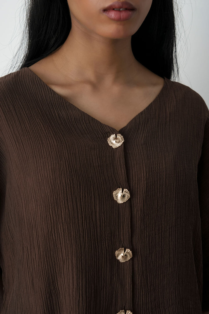 BROWN GINGKO TEXTURED BLOUSE