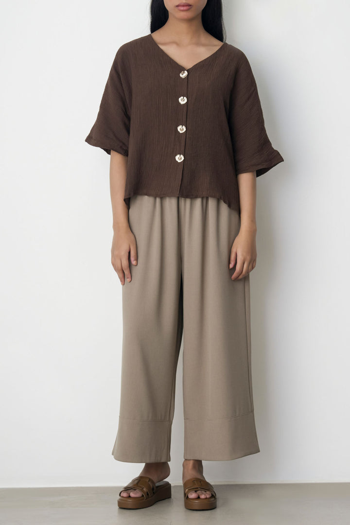 BROWN GINGKO TEXTURED BLOUSE