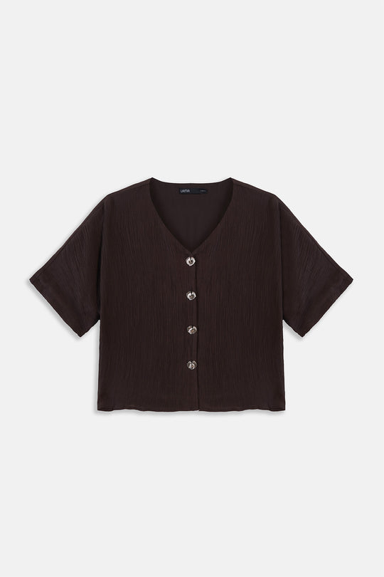 BROWN GINGKO TEXTURED BLOUSE