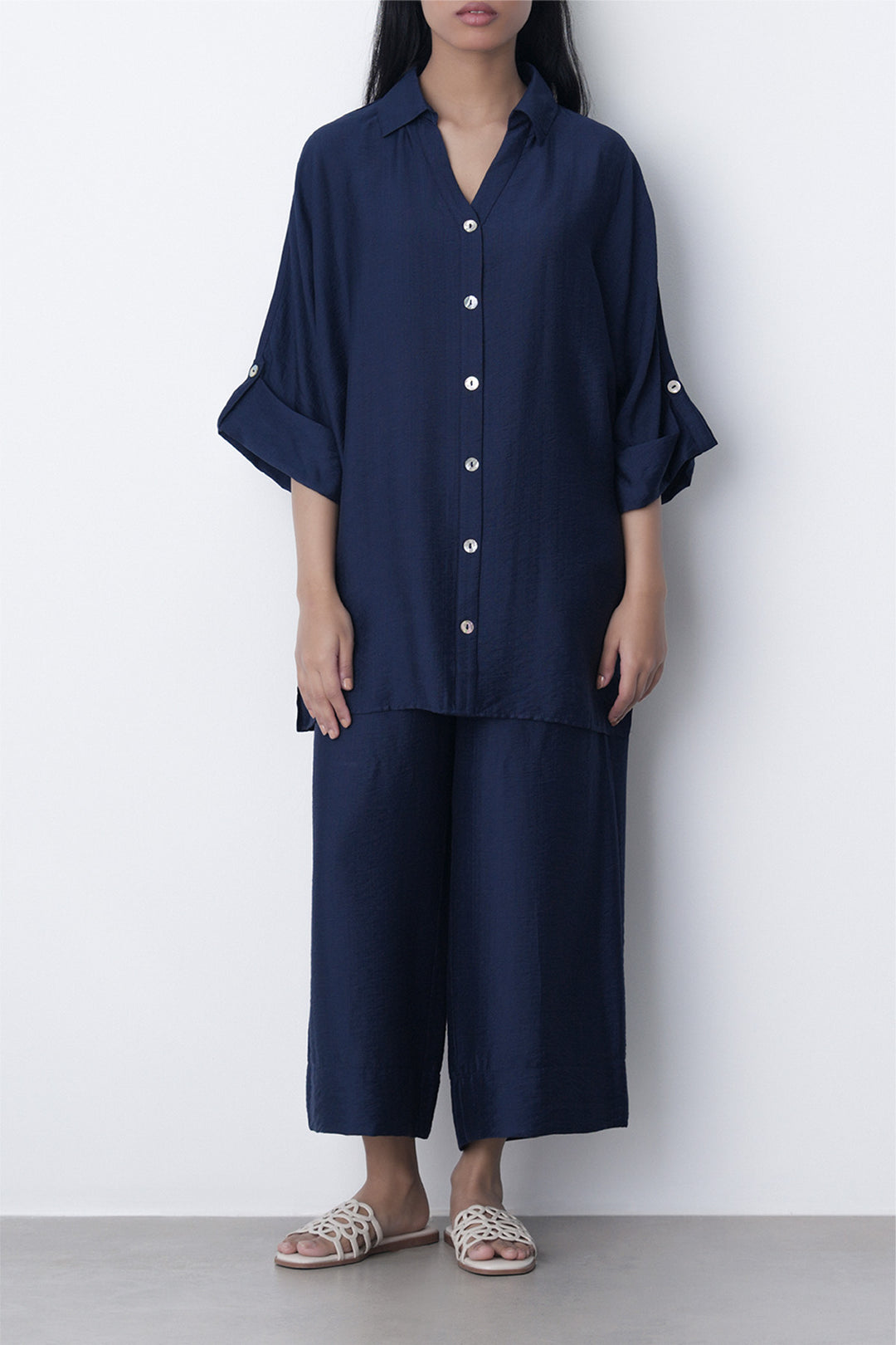 BLUE SOFT TURN UP SHIRT