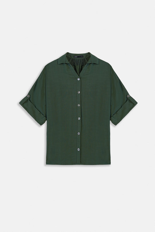 GREEN SOFT TURN UP SHIRT