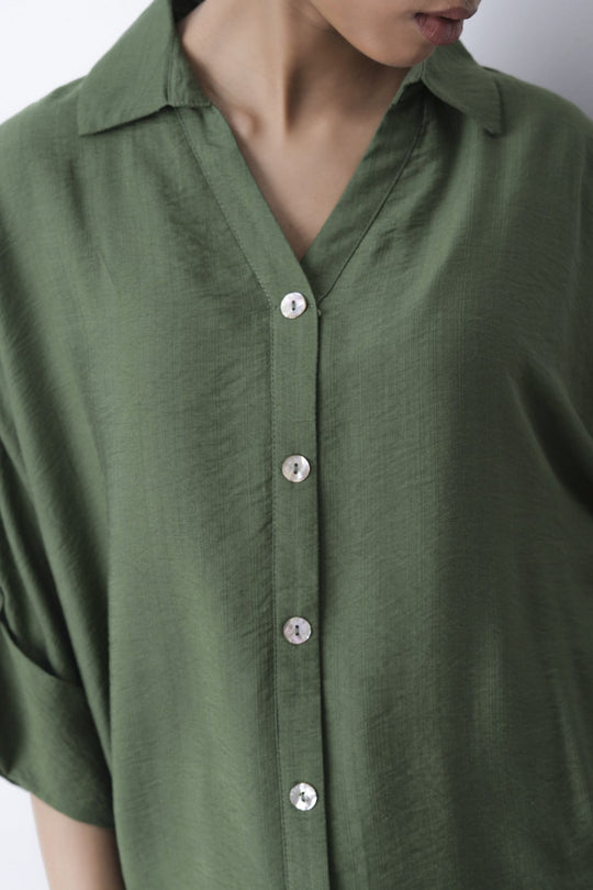 GREEN SOFT TURN UP SHIRT