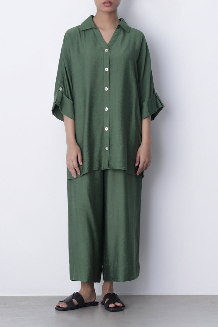 GREEN SOFT TURN UP SHIRT