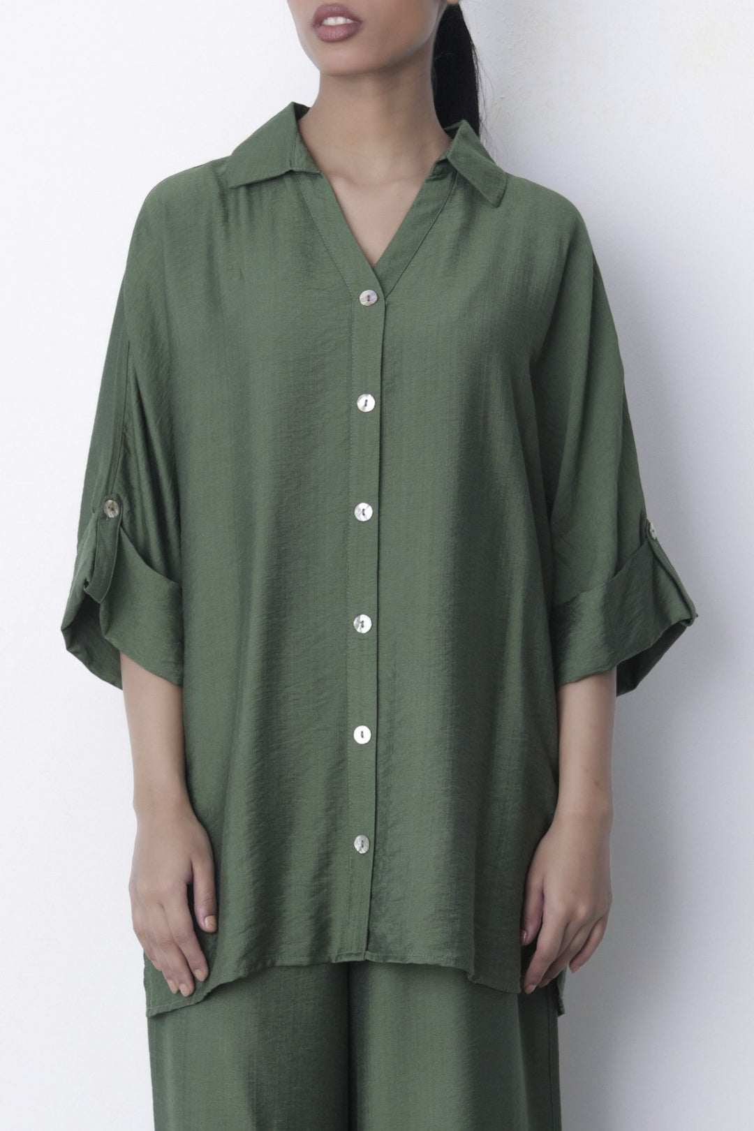 GREEN SOFT TURN UP SHIRT