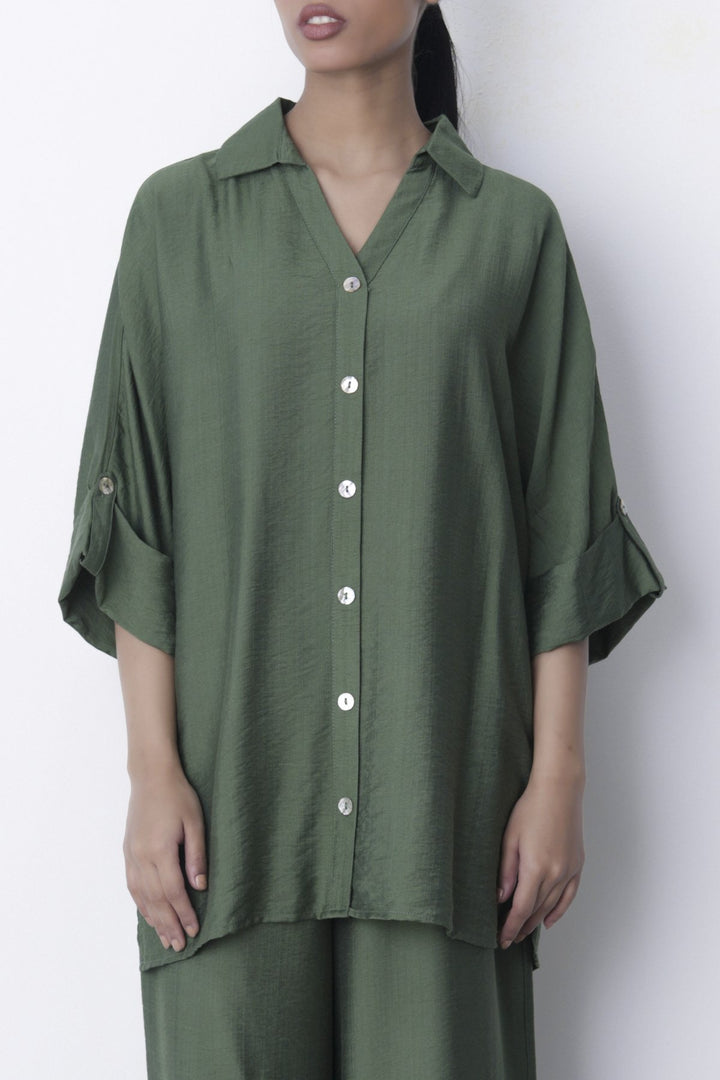 GREEN SOFT TURN UP SHIRT
