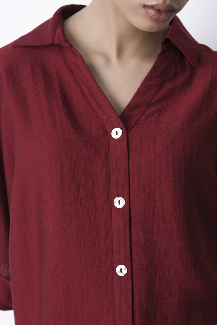 RED SOFT TURN UP SHIRT