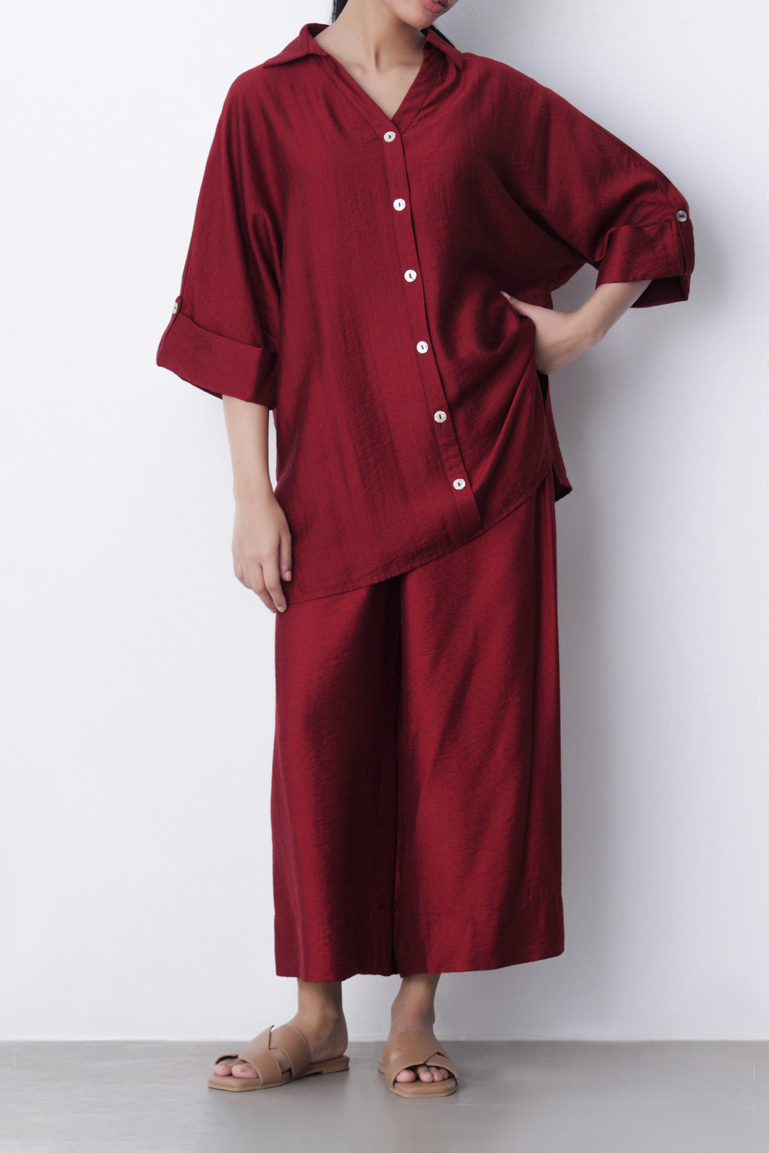 RED SOFT TURN UP SHIRT