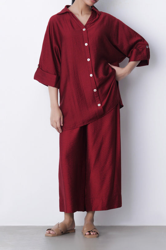 RED SOFT TURN UP SHIRT