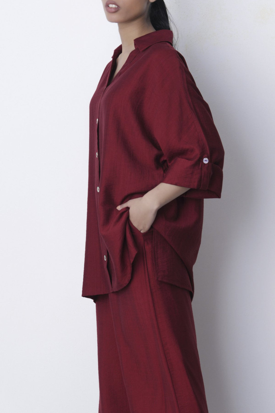 RED SOFT TURN UP SHIRT