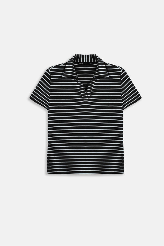 BLACK WHITE YARN DYED HENLEY