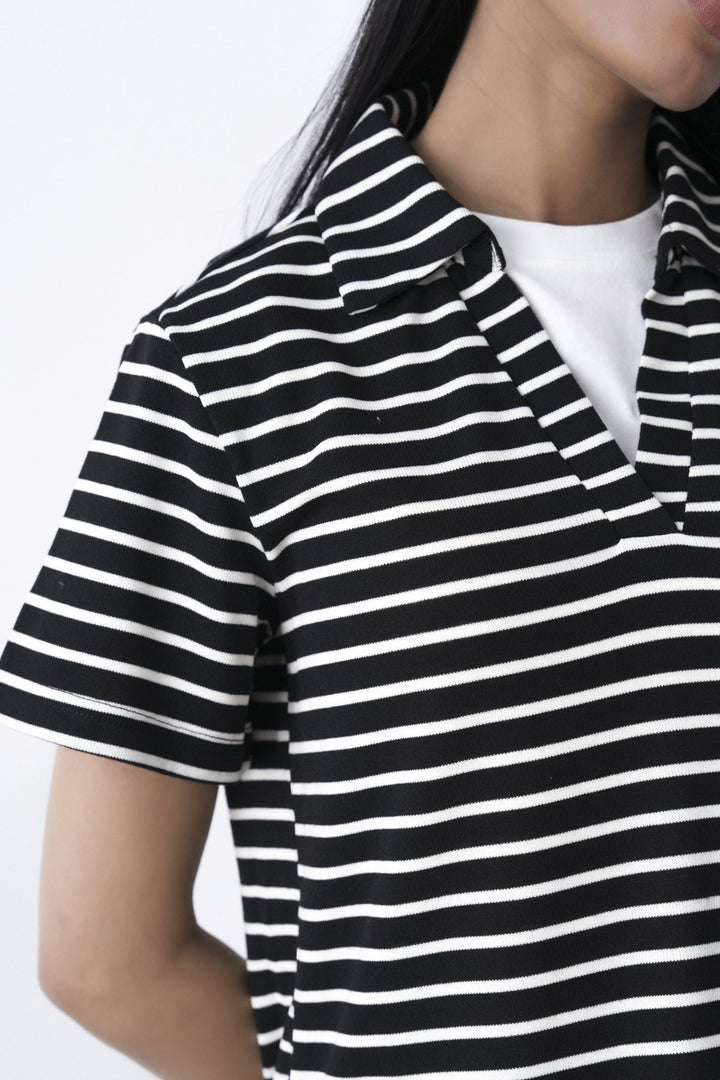 BLACK WHITE YARN DYED HENLEY