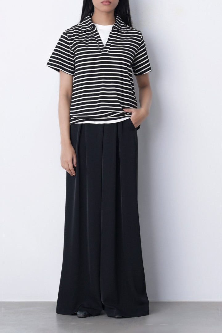 BLACK WHITE YARN DYED HENLEY