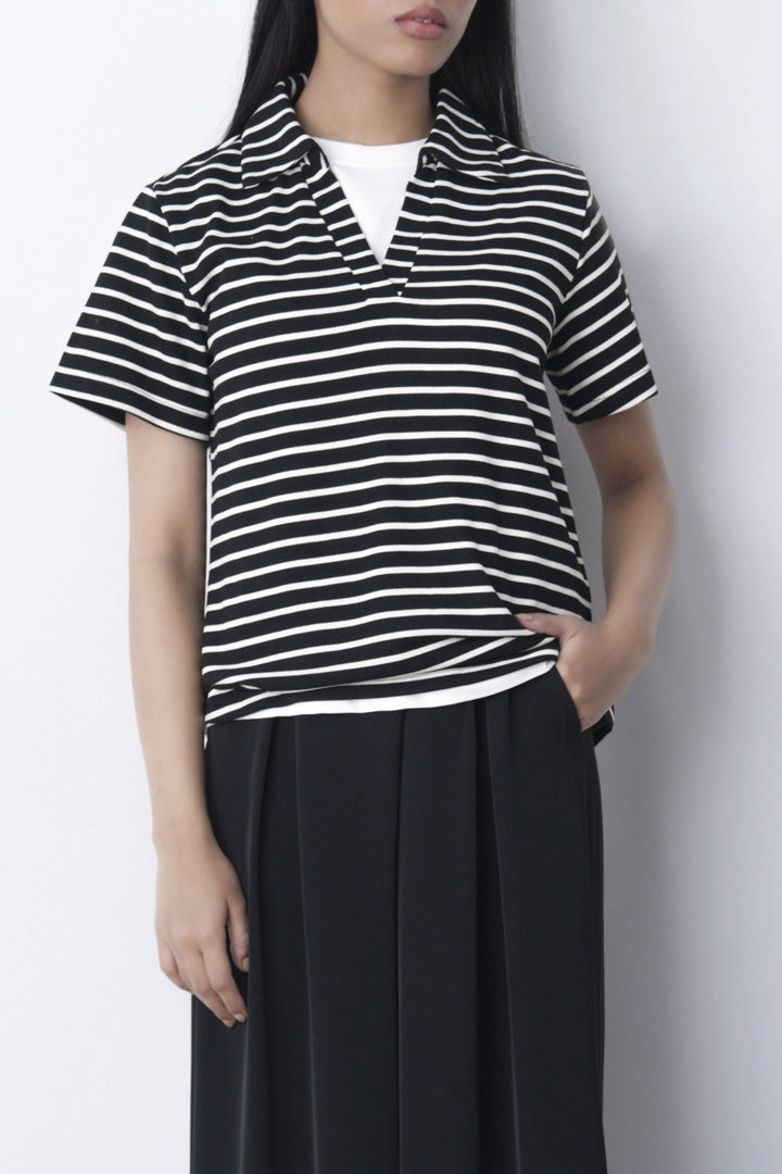 BLACK WHITE YARN DYED HENLEY